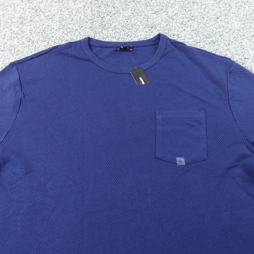 NEW Express Shirt Mens XL Blue‎ Textured Knit Short Sleeve Pocket Crewneck Tee